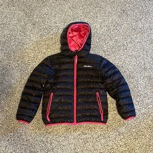 Eddie Bauer Girl’s Down Jacket Size Small- Reversible With Hood